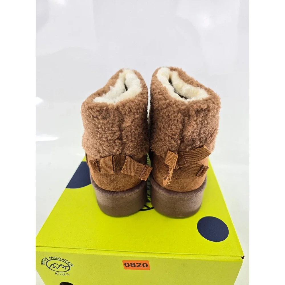 White Mountain Ladybug Boots Kids Size 5 Chestnut Faux Fur Bow Ankle - New